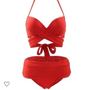 Red Criss Cross Strap Bikini